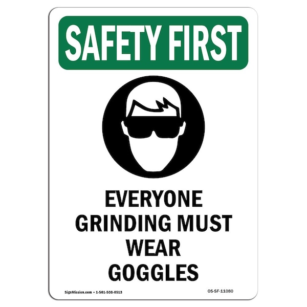 OSHA Sign, Everyone Grinding Must W/ Symbol, 5in X 3.5in Decal, 10PK, 3.5" W, 5" H, Portrait, PK10